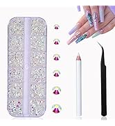 3000 Pieces Nail Art Rhinestones HUETFAT Nail Gems AB Clear Flatback Stones Crystals Mixed 6 Size...