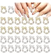 30Pcs Silver Gold Wreath Nail Charms - 3D Christmas Pearl Garland, Xmas Winter Alloy Rhinestone B...