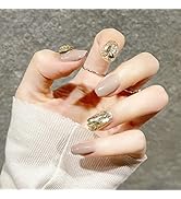 Apictseoo 24 Pcs Press on Nails Short False Nails milk Ash Glitter Diamonds French Designs Coffin...