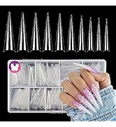 GoLashFun 500PCS Clear Nail Tips for Acrylic Nails Stiletto XXL Half Cover False Acrylic Professi...