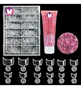 GoLashFun 600PCS Short Half Cover Acrylic Nail Tips with 50ML Pink Glitter Gel for Rave Festival ...