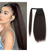 30 Inches Kinky Straight Ponytail Wrap Around Ponytail Long Yaki Straight Ponytail Extensions for...