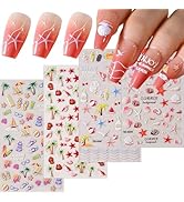 4 Sheets Summer Nail Stickers for Nail Art - SHANRUN 5D Relief Self Adhesive Shell Coconut Tree S...