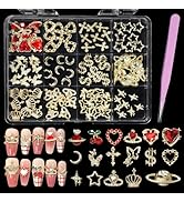 Mix Style 3D Nail Charms and Gems, Gold Star Butterfly Planet Crown Dollar Moon Heart Cross Alloy...