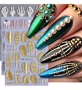 Halloween Nail Stickers 5D Nail Art Stickers 3PCS Embossed Skull Spine Skeleton Hand Rose Ribs De...