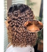 12 Inch Highlight Blonde Wear and Go Glueless Curly Bob Wig Human Hair Pre Plucked,Water Wave No ...