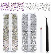 2 Boxes Nail Art Rhinestones Kit Flatback Gemstones AB Crystals+Clear Rhinestone Nail Eye Gems Di...