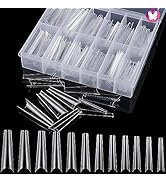 GoLashFun Clear XXL Tapered Square Nail Tips C Curve 1.77 Inch,120PCS Half Cover Coffin Nail Tips...