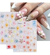 Summer Nail Art Stickers 5D Embossed Flower Nail Decals 3PCS Ocean Jellyfish Starfish Shell Nails...