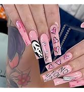 Halloween Press on Nails Long Coffin Fake Nails with Designs Cute Ghost Spider Bat False Nails Fu...