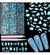 1980Pcs Lake Blue Crystal Nail Charms, Multi Shapes Sizes Water Blue Flatback Rhinestones Gems Wa...
