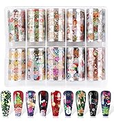 Kalolary 10 Sheets Christmas Nail Foil Transfer Sticker, Nail Foil Winter Snowman Snowflake Chris...