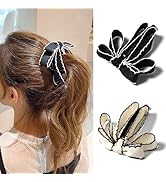 2 PCS Bow Banana Hair Clips, Ribbon Bowknot Ponytail Claw， Vertical Ponytail Claw Clip for Women ...