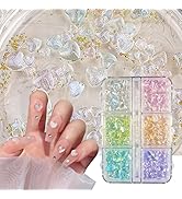 SONGJIE Shiny Heart Nail Art Charms, 200 Pcs 3D Mixed Size Love Hearts Rhinestones Flat Jelly Res...