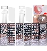 10 Pcs Nail Stamp Template Kit French, Contains 2 Stamper 2 Squeegee 6 Pattern Templates， for DIY...