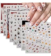 8 Sheets Halloween Nail Art Stickers Decals 3D Self-Adhesive Cute Pumpkin Horror Scream Skull Bat...