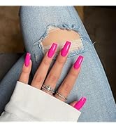 Hot Pink Press On Nails Medium Long Square, Xcreando Medium Coffin Nails Acrylic Nails Press ons ...