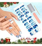 Kalolary Snowflake Semi Cured Gel Nail Strips, Winter Full Wraps Stickers, White Christmas Tree R...