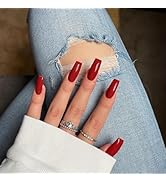 Red Press On Nails Medium Long Square, Xcreando Medium Coffin Nails Acrylic Nails Press ons Glue ...