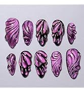 LPOODDNU 3D Purple Press on Nails Medium Almond Fake Nails with Butterfly Designs Gradient Purple...