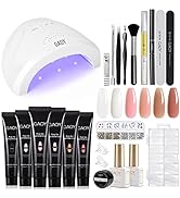 GAOY Poly Gel Nail Kit with Nail Lamp, 6 Pcs Builder Gel Nail Extension Kit with Nail Decorations...