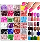 576Pcs Press on Nails Short Square Fake Nails Solid Color False Nails Full Cover Glossy Acrylic G...