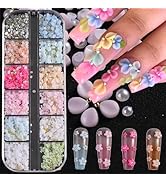 12 Grids Flowers Nail Charms 3D Resin Colorful Petals Charms for Acrylic Nails Gold White Pearls ...