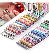 20 Sheets Buffalo Plaid Nail Foil Transfer Sticker, Kalolary Holographic Lines Foil Full Nail Wra...