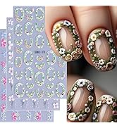 Tyuimhx 3 Sheets Flowers Nail Stickers for Nail Art 3D Embossed Self-Adhesive Spring Summer Flora...