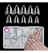 GoLashFun Stiletto Nail Tips Short,100PCS Short Stiletto Half Cover Almond Shape False Nail Tips ...