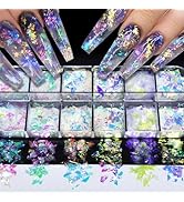 12 Colors Holographic Glitter Nail Art Sequins Aurora Iridescent Nail Flakes Glitter Chameleon Fl...