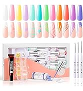 Gellen Pastel Gel Nail Polish Set, 12 Colors Soft Gel Nail Art Polish for UV Light Soft Liner Nai...