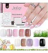Jofay Fashion Press on Nails Short Square, 240PCS Jelly Solid Color Glue on Nails Mixed Pink Whit...