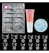 GoLashFun 600PCS Short Half Cover French Nail Tips with 50ML White Glitter Gel for Rave Festival ...