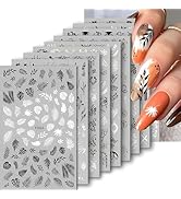 10 Sheets White Black Nail Art Stickers Decals 3D Self- Adhesive Black Flower Nail Stickers White...