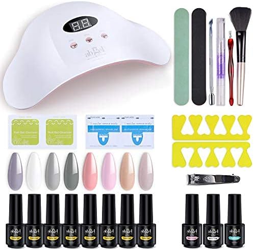 ab gel Gel Manicure Kit with UV Light - 8 Colors with Top and Base Coat Gel Nail Kit,Manicure Home Gel Nail Art Lover Starter Set