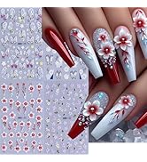 4 Sheets Flowers Nail Art Stickers 3D Embossed Self-Adhesive Nail Decals Butterfly Floral Nail St...