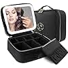 MOMIRA Travel Makeup Bag Cosmetic Bag Makeup Organizer Bag with Lighted Mirror, Adjustable Brightness in 3 Color Scenarios, Waterproof Makeup Train Case, Gift for Women - Black