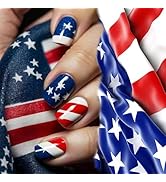 24Pcs 4th of July Press on Nails White French Tips Acrylic Short Square Fake Nail Glossy Silver G...