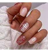 Blue Fake Nails Christmas Press on Nails Short Square Acrylic Nails Full Cover False Nails Glossy...