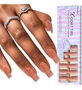 Soft Gel Nail Tips Square - BTArtbox Colored Press On Nails Long 150Pcs 2 in 1 X-coat Tips with T...