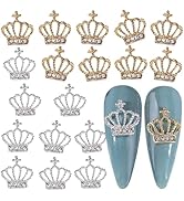 20Pcs Alloy Crown Nail Charms, Out Shiny Gold Silver Crown Nail Rhinestones, 3D Nail Art Charms, ...