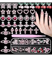 Cherry Nail Charms, 36 Pcs Y2K Nail Gems and Charms, Heart Planet Diamond Nail Charms, Shiny Star...