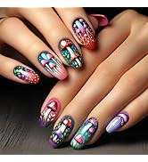 Medium Press on Nails Ballet Shaped Fake Nails with Cute Mushroom Designs Colorful Glossy False N...