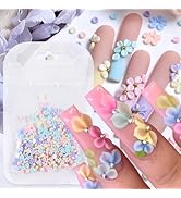 Flowers Nail Charms 3D Resin Colorful Petals Charms for Acrylic Nails Gold Pearls Nail Rhinestone...