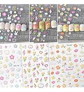 6 Sheets Nail Stickers for Nail Art - SHANRUN 5D Relief Self Adhesive Cute Flowers Animals Butter...