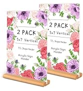 trophable 2 Pack Acrylic Sign Holder, L/T Shape Clear Acrylic Frames Wood Base Table Menu Display...