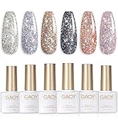 GAOY Chrome Platinum Glitter Nail Polish Set of 6 Colors Including Sparkly Shiny UV LED Soak Off ...