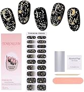 TOROKOM Cured Gel Nail Strips, Black Moon Gel Nail Strips Long Lasting Ombre Real Nail Polish Str...