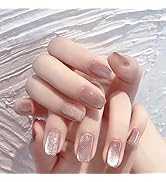 24Pcs Cat Eye Press on Nails Medium Fake Nails Square Acrylic Nails Pink Full Cover False Nails w...